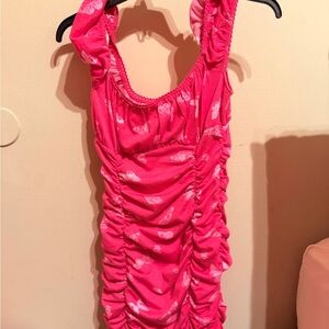 Pink Ruched Sleeveless Dress